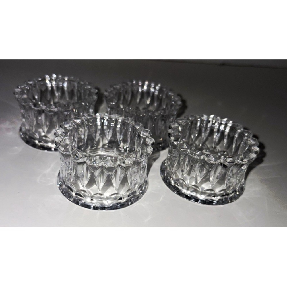 Set of 4 Vintage Fostoria Glass Clear Scalloped Cut Crystal Napkin Holders
